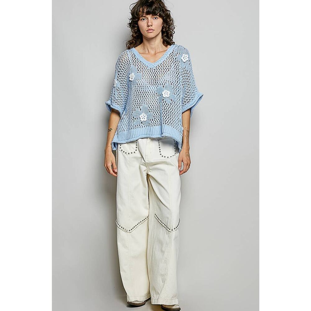 "Bloomin' Filly" Floral Patch Open Sweater Top Black - Picture 7 of 16